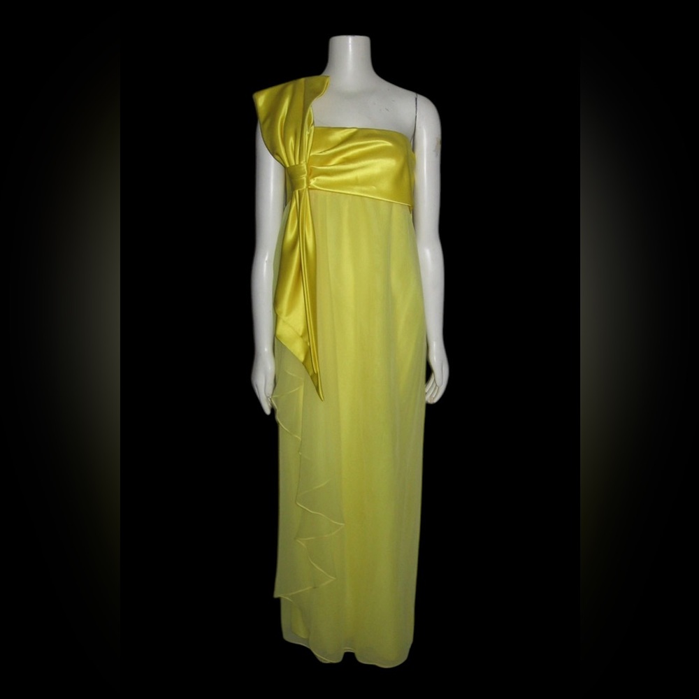 Vintage Yellow Dress 80s Designer Morton Myles For The Warrens Bow Size 2/4